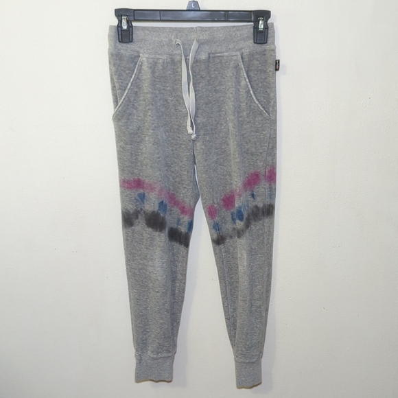 T2 Love Gray Velour Joggers with Pink + Blue Knee Stripes Girls Size 10 - Picture 1 of 4